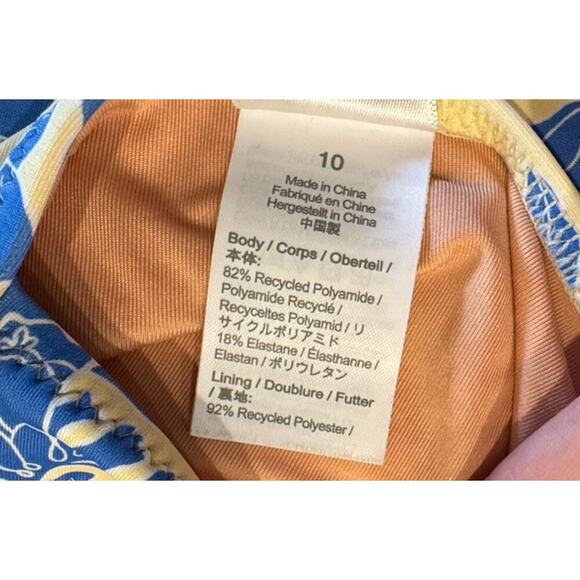 J. Crew Blue Floral Swimsuit Size 10 Ruched V Neck One Piece Full Coverage Boho - Picture 8 of 9